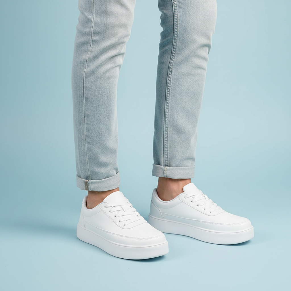 Herren Plateau-Sneaker Weiß | Modische Schnürschuhe