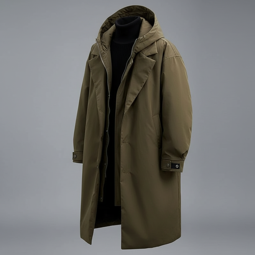 Wasserdichter Puffer-Trenchcoat für Herren | Langer Mantel