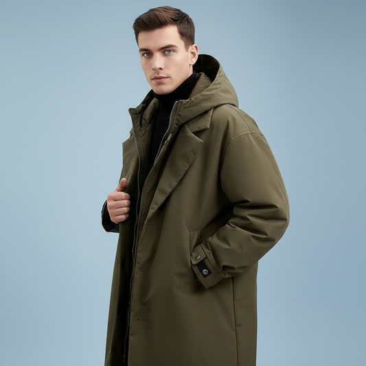 Wasserdichter Puffer-Trenchcoat für Herren | Langer Mantel