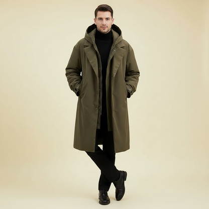 Wasserdichter Puffer-Trenchcoat für Herren | Langer Mantel