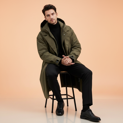Wasserdichter Puffer-Trenchcoat für Herren | Langer Mantel