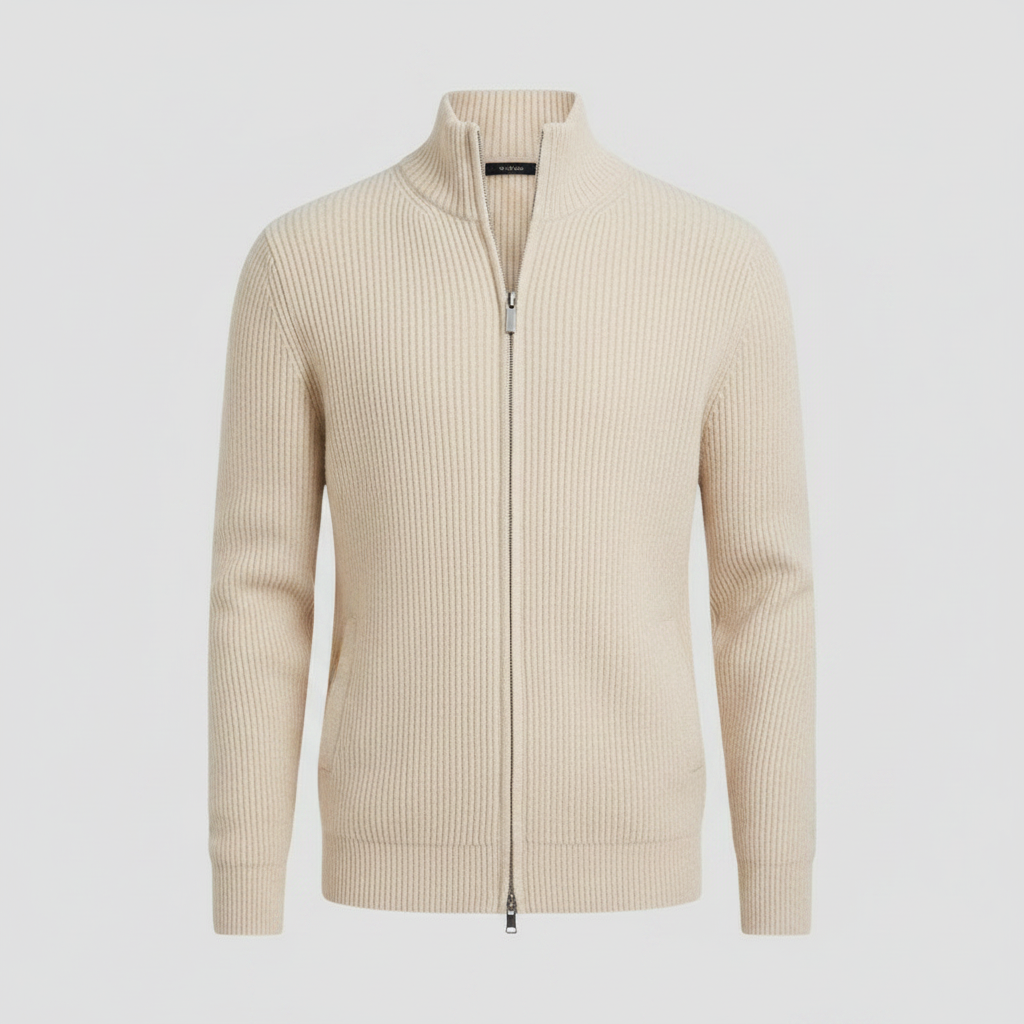 Herren Cardigan | Schmaler Reißverschluss Pullover mit Stehkragen