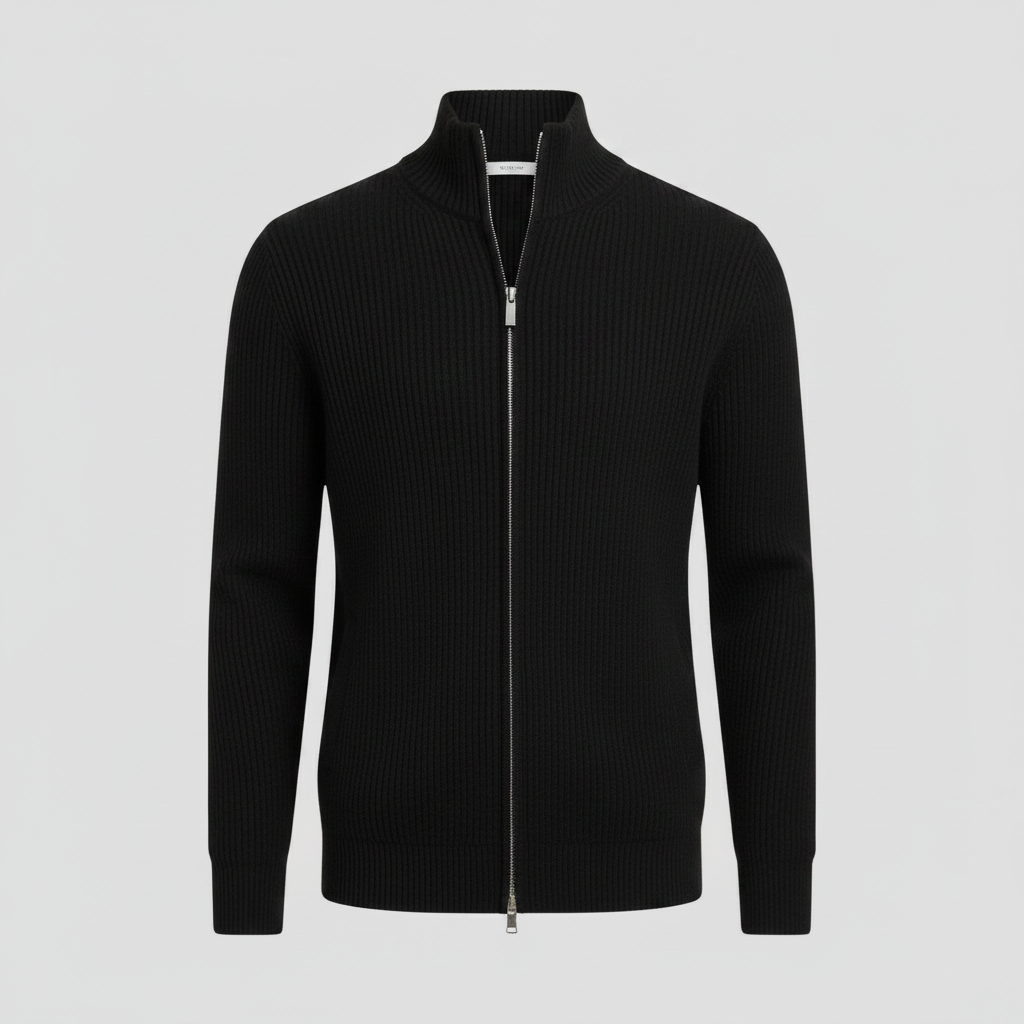 Herren Cardigan | Schmaler Reißverschluss Pullover mit Stehkragen