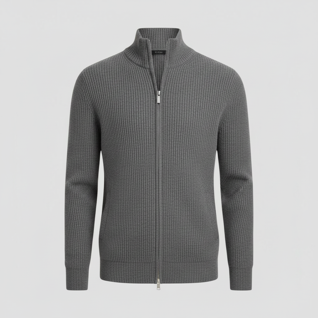 Herren Cardigan | Schmaler Reißverschluss Pullover mit Stehkragen