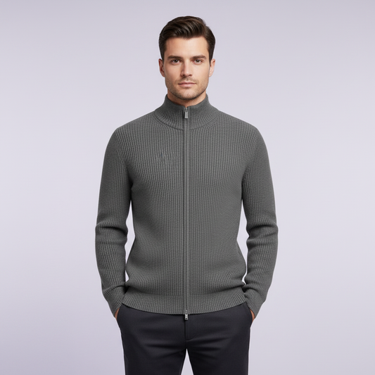 Herren Cardigan | Schmaler Reißverschluss Pullover mit Stehkragen