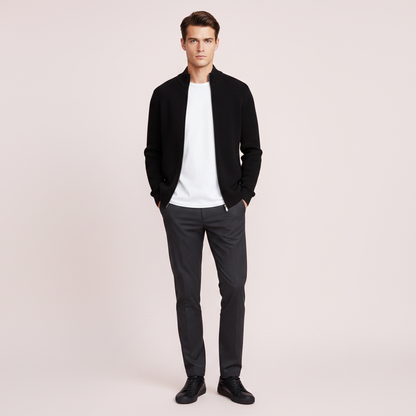 Herren Cardigan | Schmaler Reißverschluss Pullover mit Stehkragen