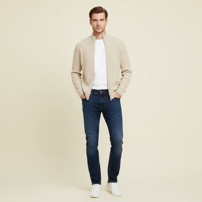 Herren Cardigan | Schmaler Reißverschluss Pullover mit Stehkragen