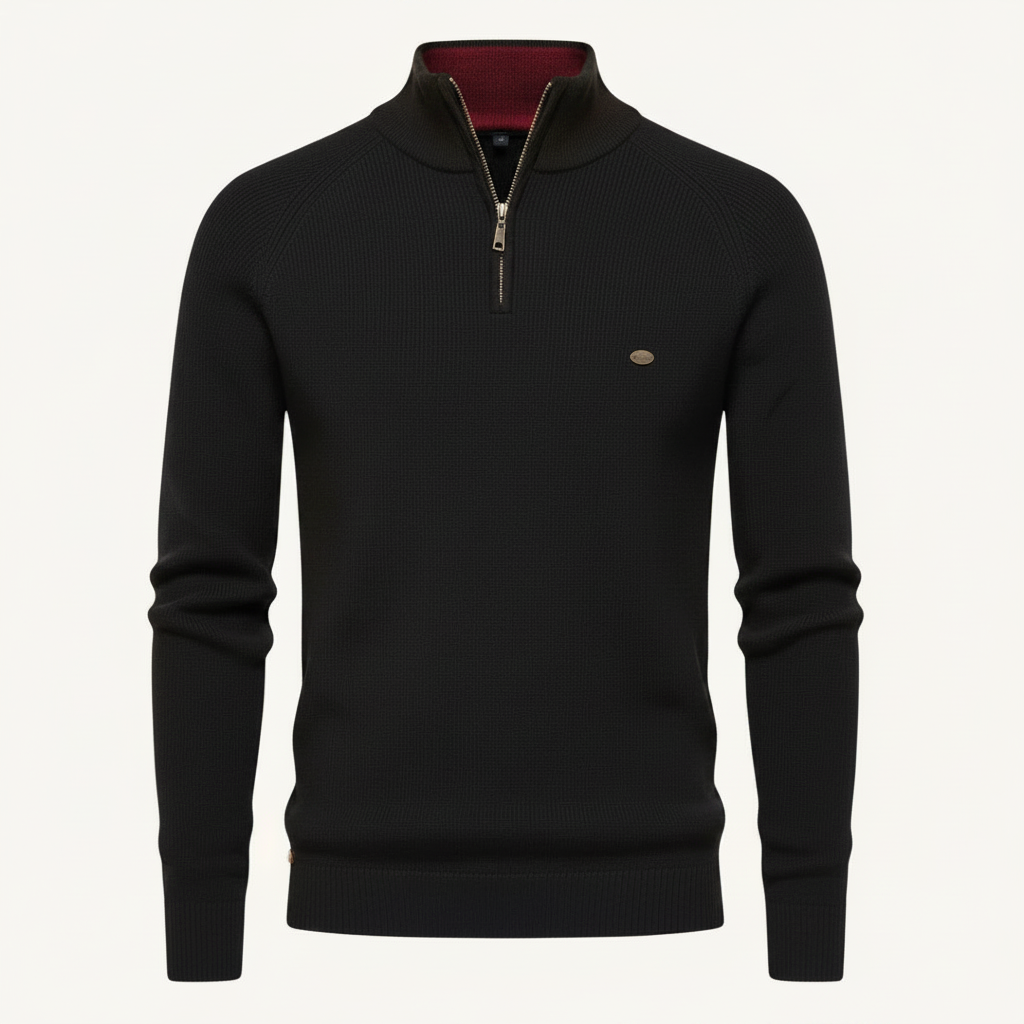 Herren Strickpullover mit Stehkragen | Halber Reißverschluss