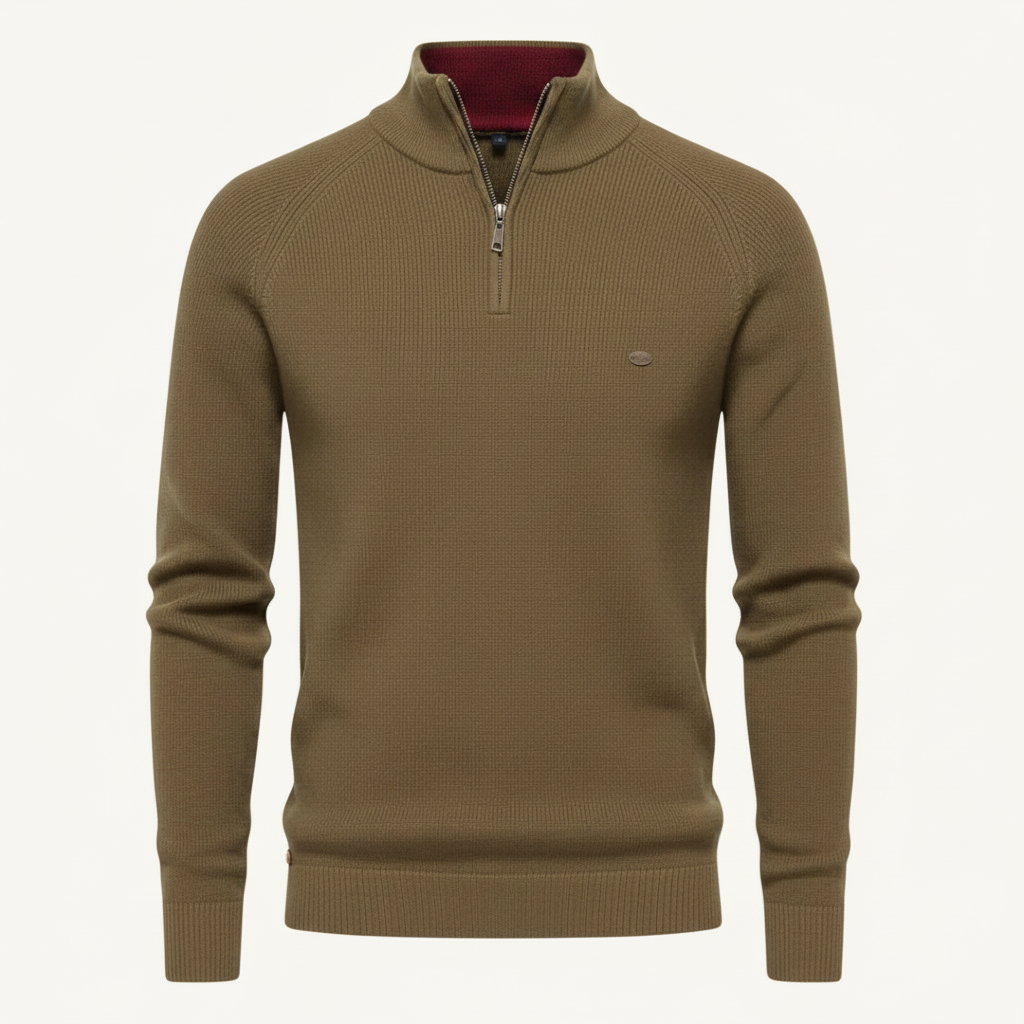 Herren Strickpullover mit Stehkragen | Halber Reißverschluss