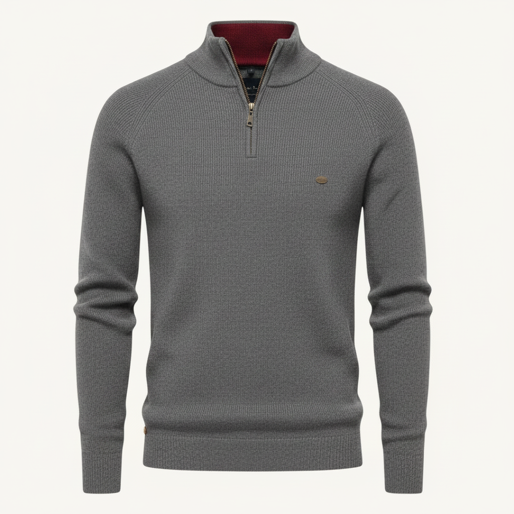 Herren Strickpullover mit Stehkragen | Halber Reißverschluss