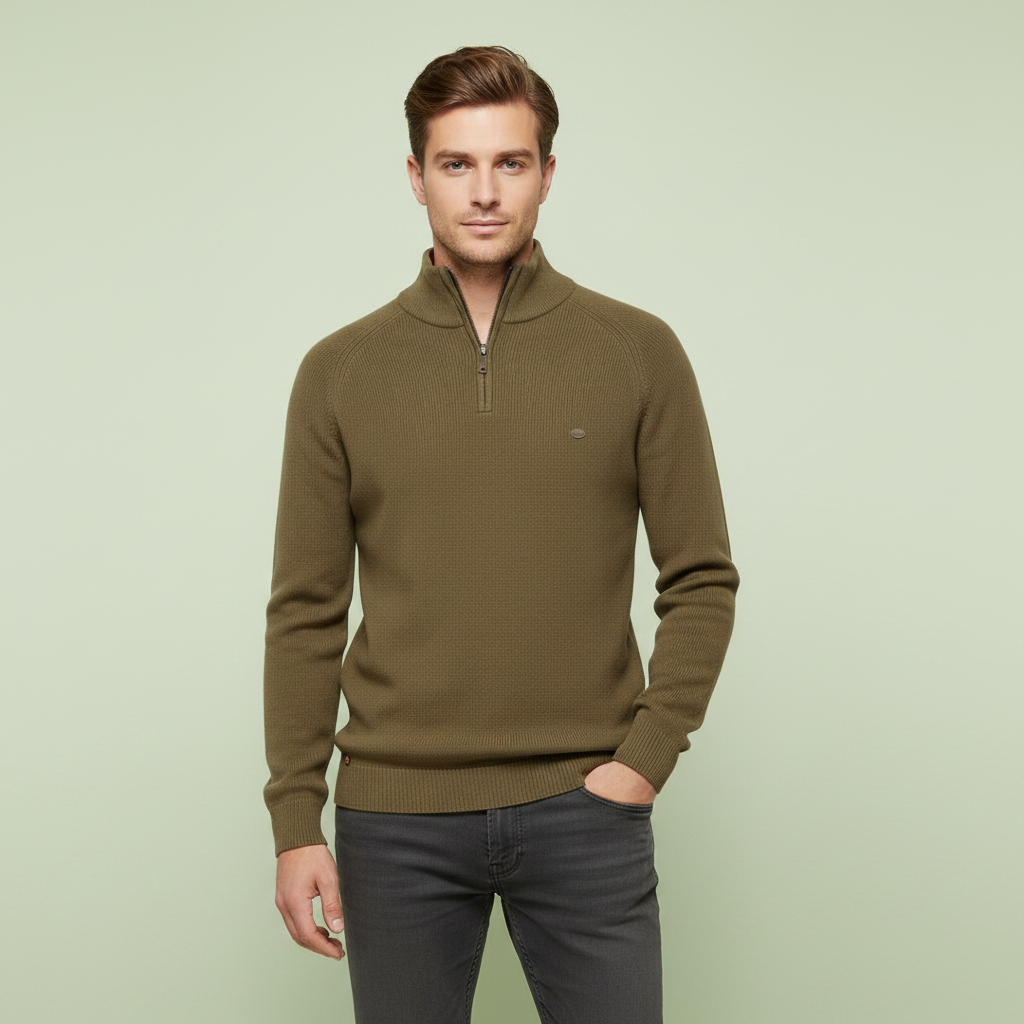 Herren Strickpullover mit Stehkragen | Halber Reißverschluss