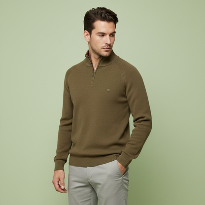 Herren Strickpullover mit Stehkragen | Halber Reißverschluss