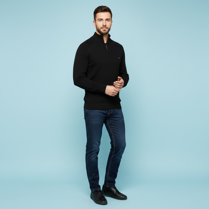 Herren Strickpullover mit Stehkragen | Halber Reißverschluss