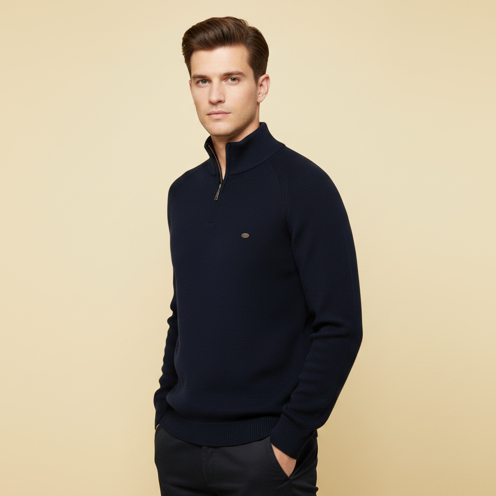 Herren Strickpullover mit Stehkragen | Halber Reißverschluss