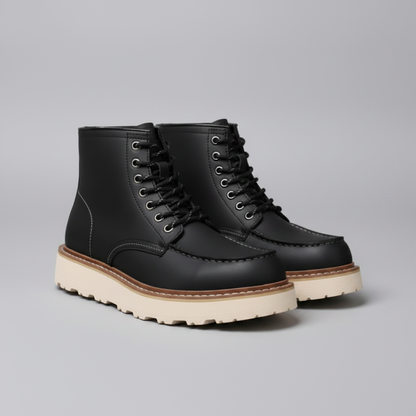 Herren-Schnürstiefeletten Schwarz | Robuste Stiefel mit Gepolstertem Kragen