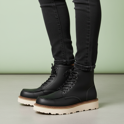 Herren-Schnürstiefeletten Schwarz | Robuste Stiefel mit Gepolstertem Kragen