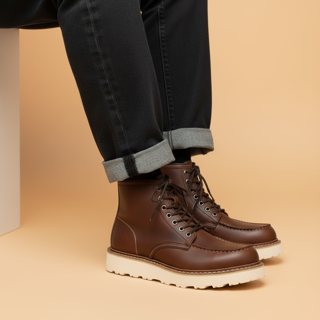 Herren-Schnürstiefeletten Schwarz | Robuste Stiefel mit Gepolstertem Kragen